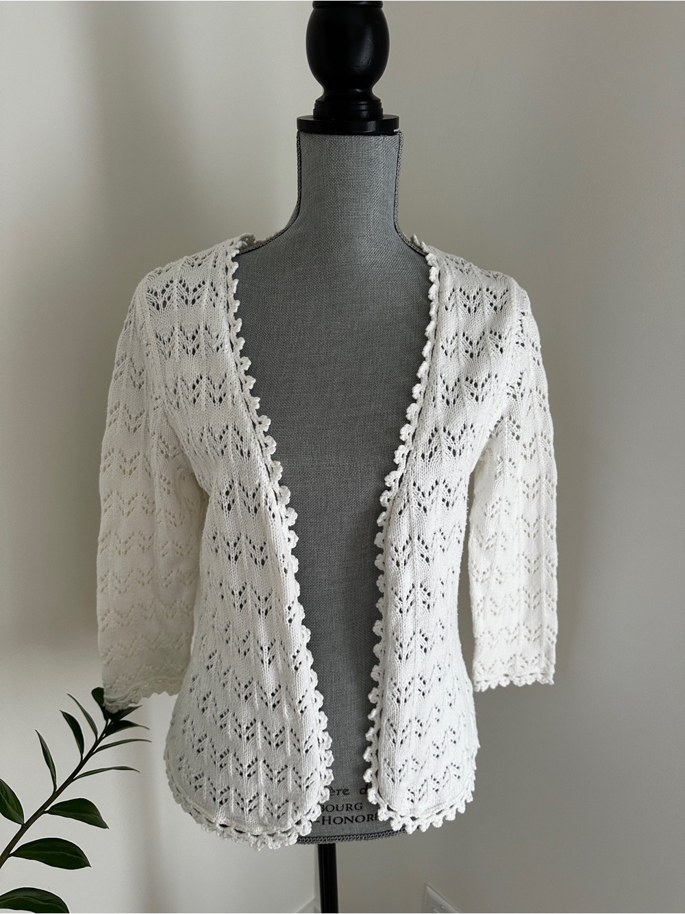Vintage Pointelle Knit Open Cardigan sz S-M  Off White